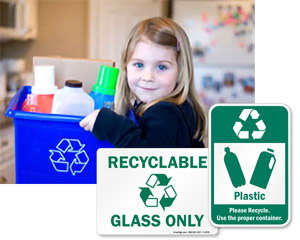 Recycle glass bottles signs & labels