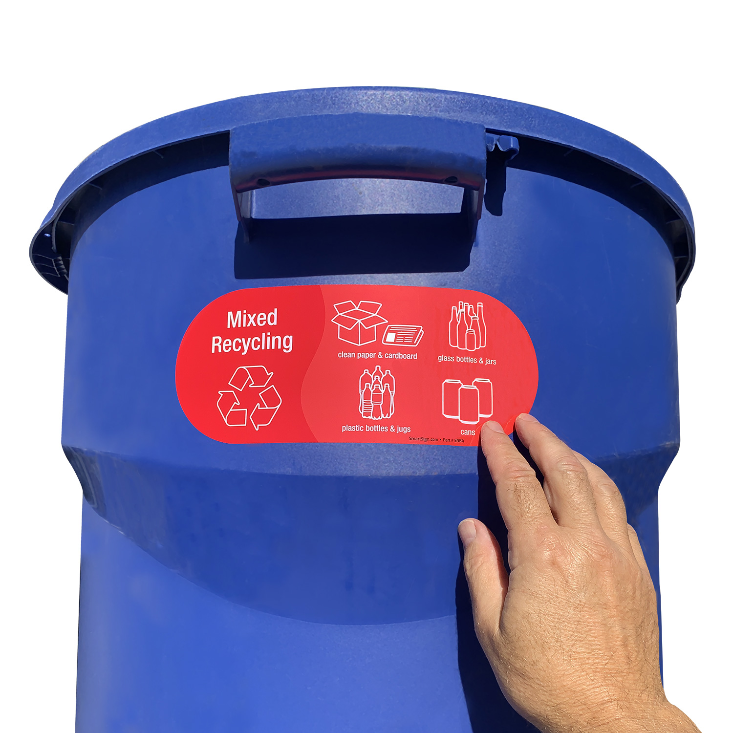 2 x 75mm x 100mm Blue Red Paper Cardboard Plastic Glass Cans Colour Coded Recycling Logo Recycle Stickers Home Shop Office Business