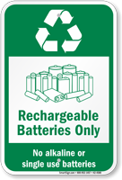 Rechargeable Batteries Only Sign
