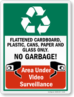 No Garbage Video Surveillance Recycling Sign