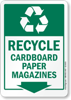 Recycle Cardboard Paper Magazines Sign With Down Arrow