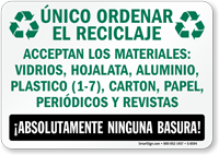 Unico Ordenar El Reciclaje Spanish Sign
