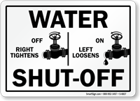 Right Off, Left On Water Shut Off Sign