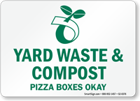 Yard Waste, Compost Pizza Boxes Okay Recycling Sign