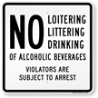 No Loitering, Littering, Drinking of Alcoholic Beverages Sign