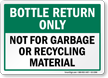 Bottle Return Only Recycling Sign