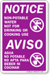 Bilingual Notice Non-Potable Water Sign
